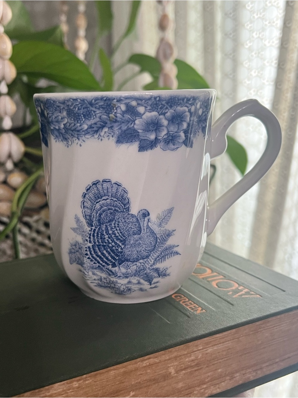 Thanksgiving Blue Queens Myott Factory Archive Mug Cup Turkey 10 oz VGUC
